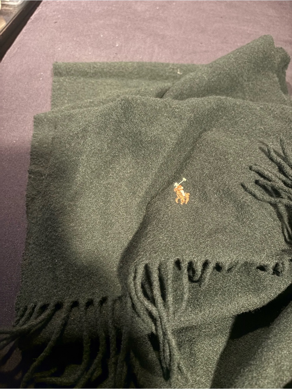 Polo by Ralph Lauren Dark Green Wool Scarf with Embroidered Pony